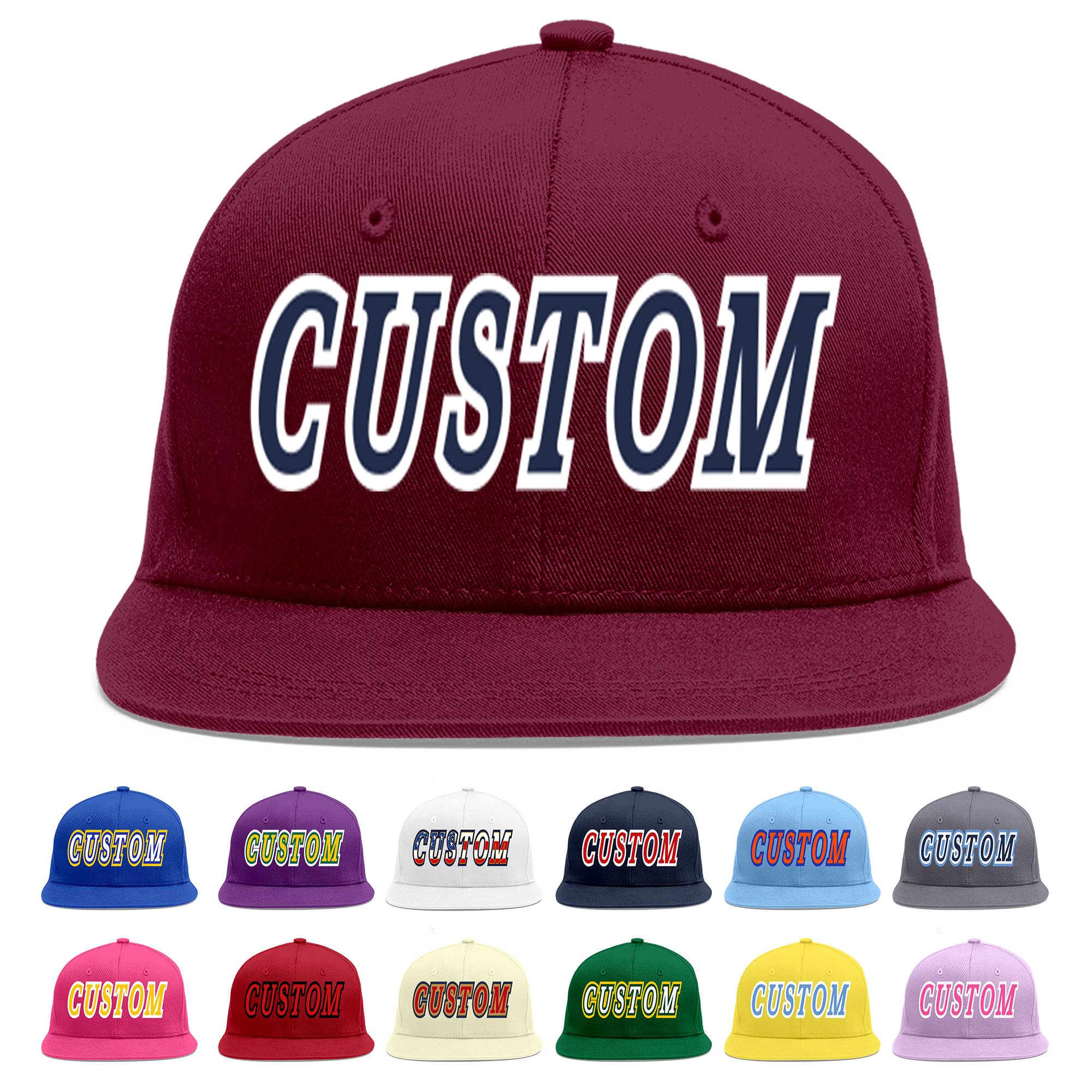 Custom Crimson Navy-White Flat Eaves Sport Baseball Cap