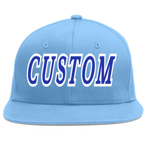 Custom Light Blue Royal-White Flat Eaves Sport Baseball Cap