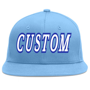 Casquette de baseball personnalisée bleu clair blanc-royal Flat Eaves Sport