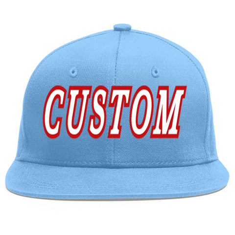 Custom Light Blue White-Red Flat Eaves Sport Baseball Cap