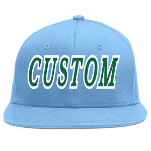 Casquette de baseball sport personnalisée bleu clair Kelly vert-blanc Flat Eaves