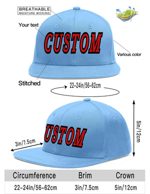 Custom Light Blue Red-Black Flat Eaves Sport Baseball Cap