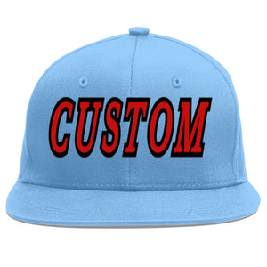 Custom Light Blue Red-Black Flat Eaves Sport Baseball Cap