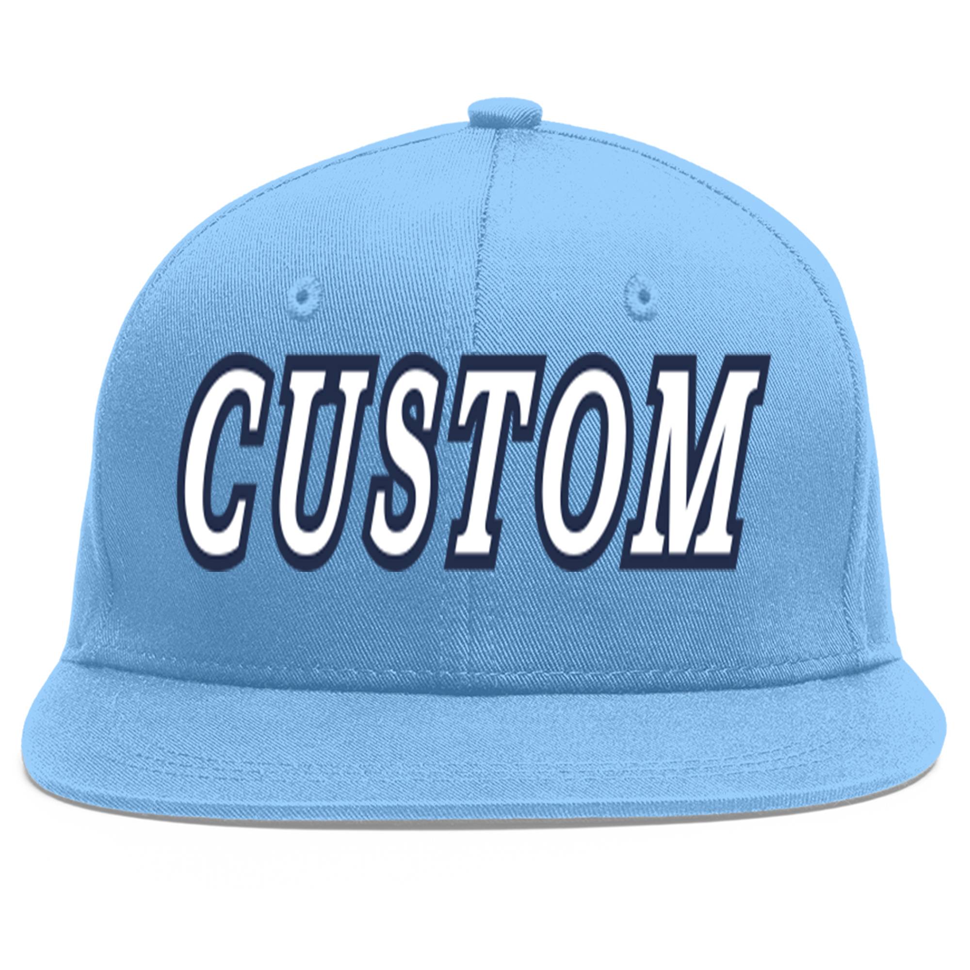 Casquette de baseball sport personnalisée bleu clair blanc-marine Flat Eaves