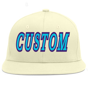 Custom Cream Light Blue-purple Flat Eaves Sport Baseball Cap