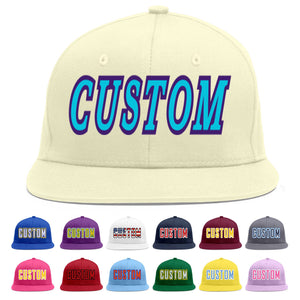 Custom Cream Light Blue-purple Flat Eaves Sport Baseball Cap