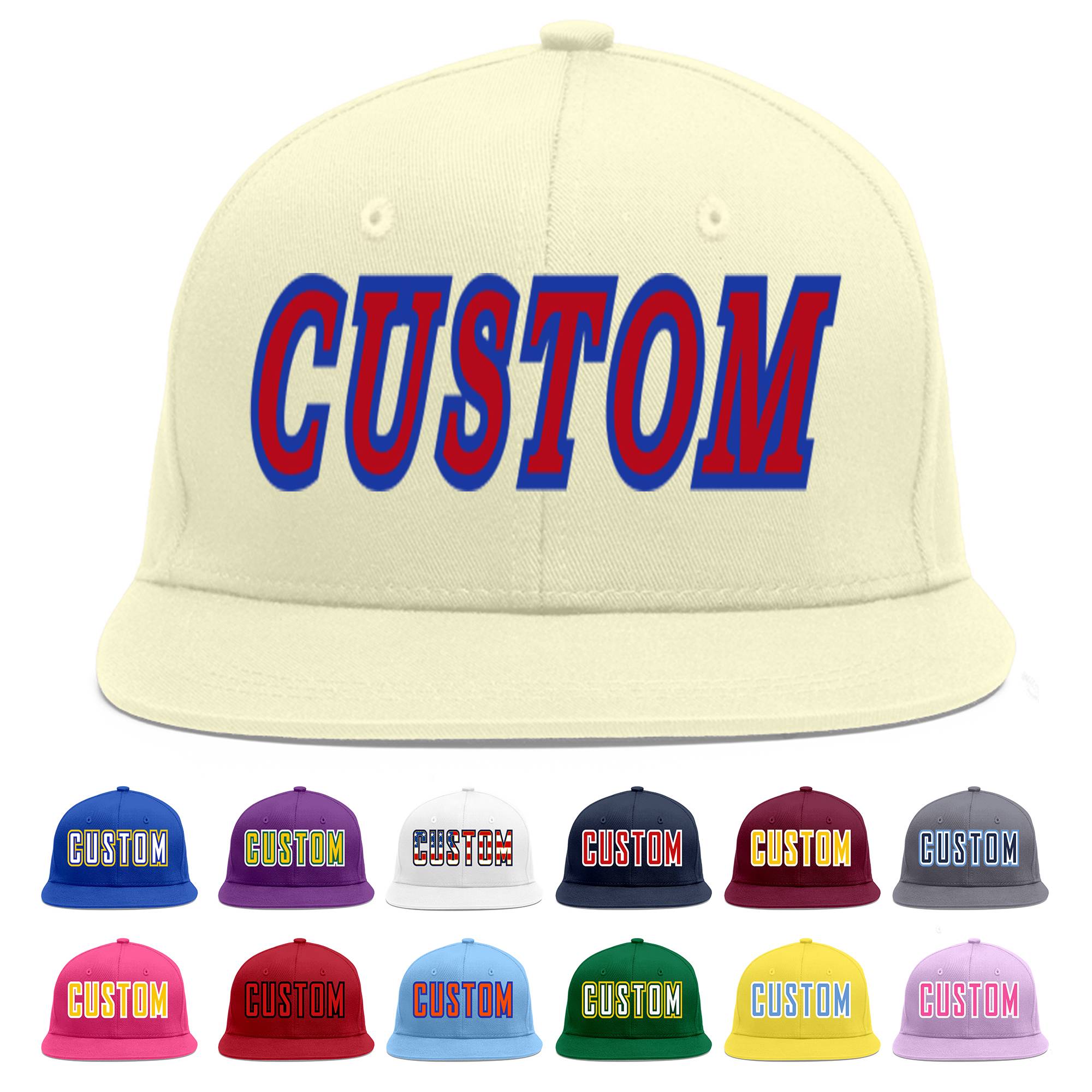 Casquette de baseball personnalisée Crème Rouge-Royal Flat Eaves Sport