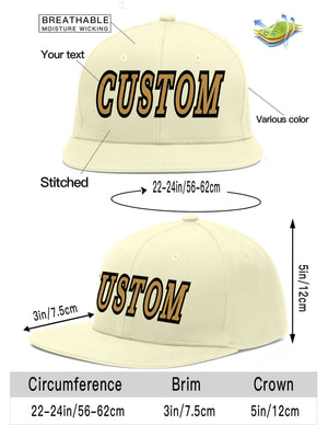 Custom Cream Old Gold-Black Flat Eaves Sport Baseball Cap