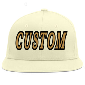 Custom Cream Old Gold-Black Flat Eaves Sport Baseball Cap