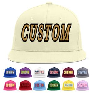 Custom Cream Old Gold-Black Flat Eaves Sport Baseball Cap