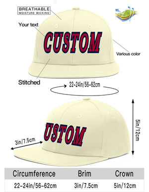 Custom Cream Red-Navy Flat Eaves Sport Baseball Cap