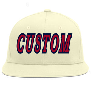 Custom Cream Red-Navy Flat Eaves Sport Baseball Cap