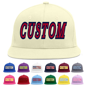 Custom Cream Red-Navy Flat Eaves Sport Baseball Cap