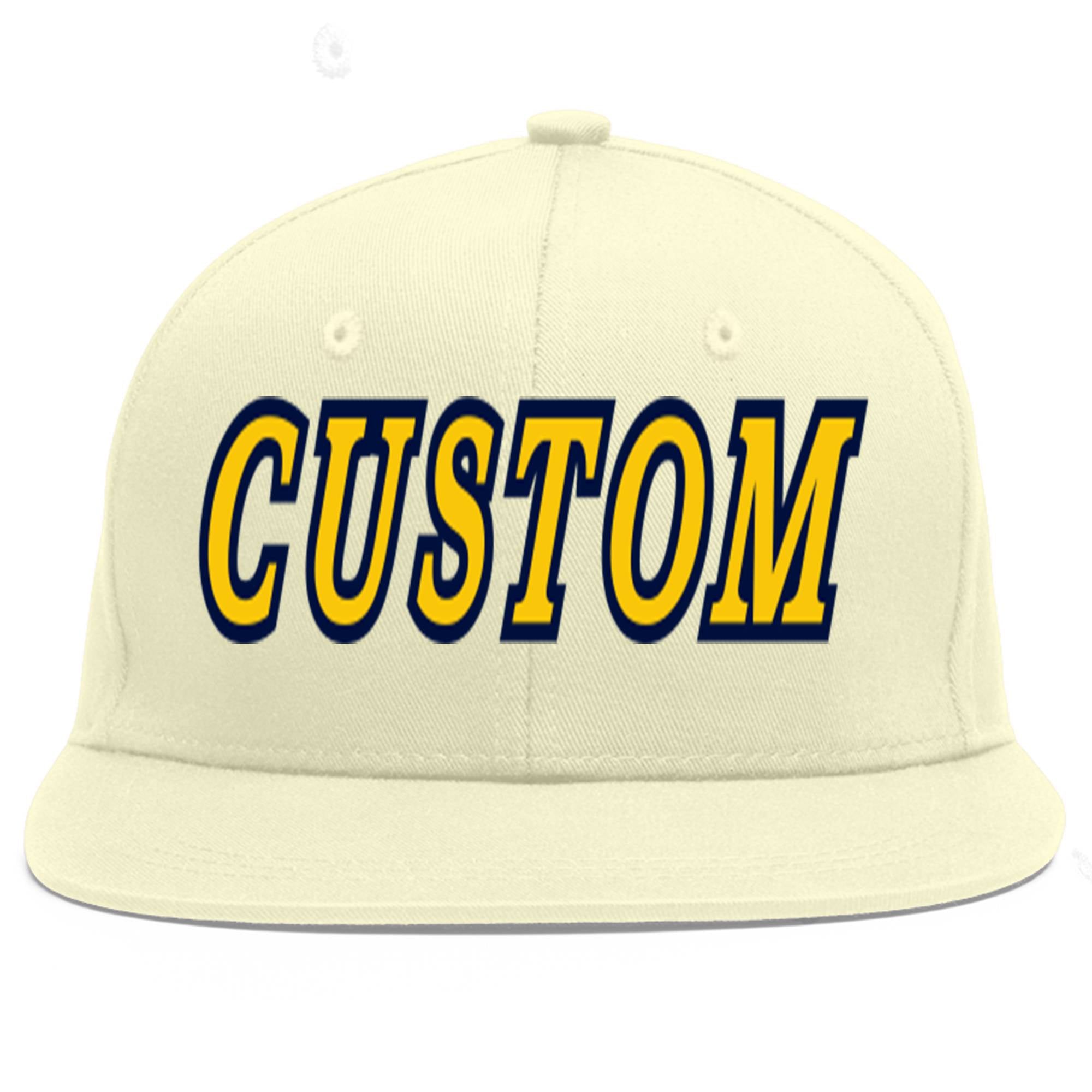 Casquette de baseball sport personnalisée crème or-marine plate Eaves