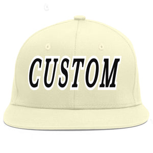 Custom Cream Black-White Flat Eaves Sport Baseball Cap