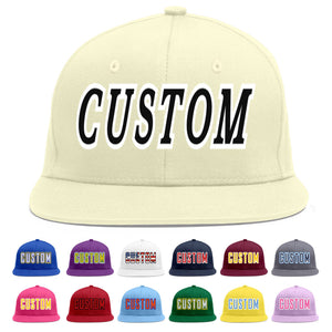 Custom Cream Black-White Flat Eaves Sport Baseball Cap