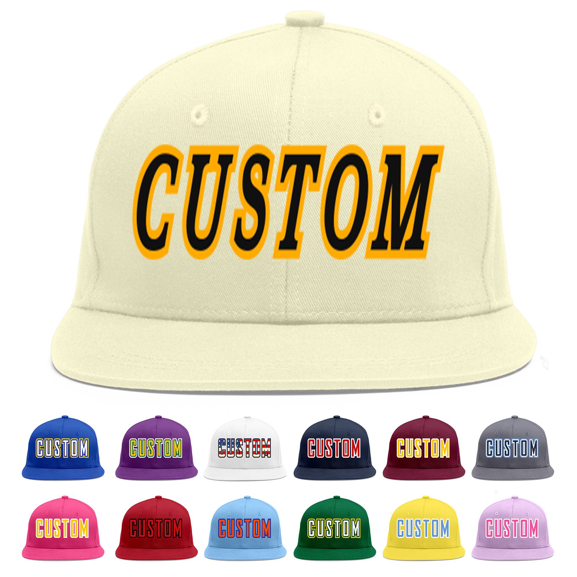 Casquette de baseball sport plate Eaves crème personnalisée noir-jaune