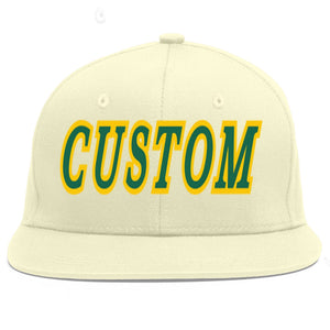 Custom Cream Kelly Green-Gold Flat Eaves Sport Baseball Cap