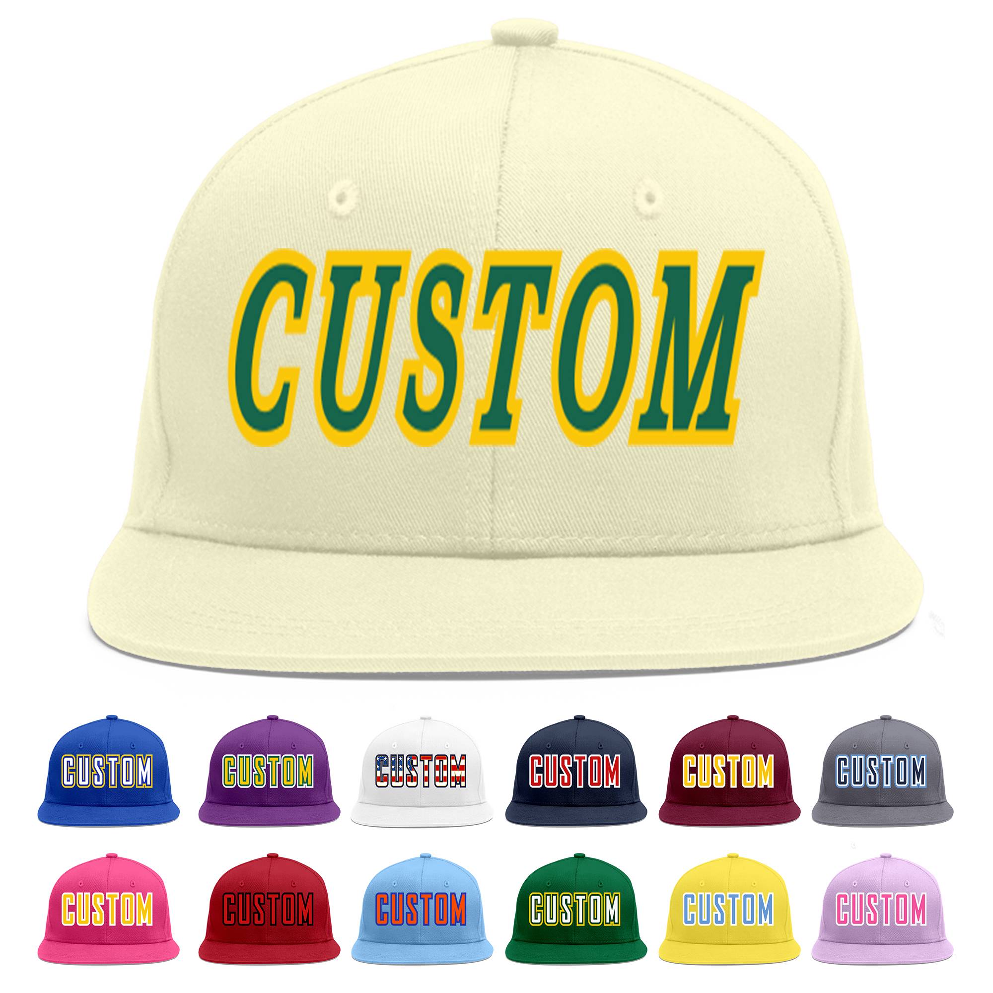 Casquette de baseball personnalisée Kelly Green-Gold Flat Eaves Sport