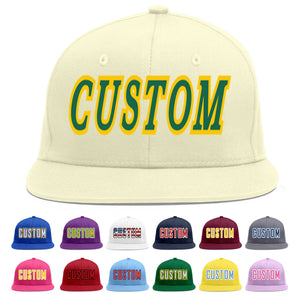 Custom Cream Kelly Green-Gold Flat Eaves Sport Baseball Cap