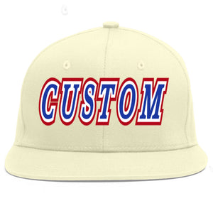 Custom Cream Royal-White Flat Eaves Sport Baseball Cap