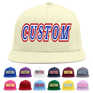 Custom Cream Royal-White Flat Eaves Sport Baseball Cap