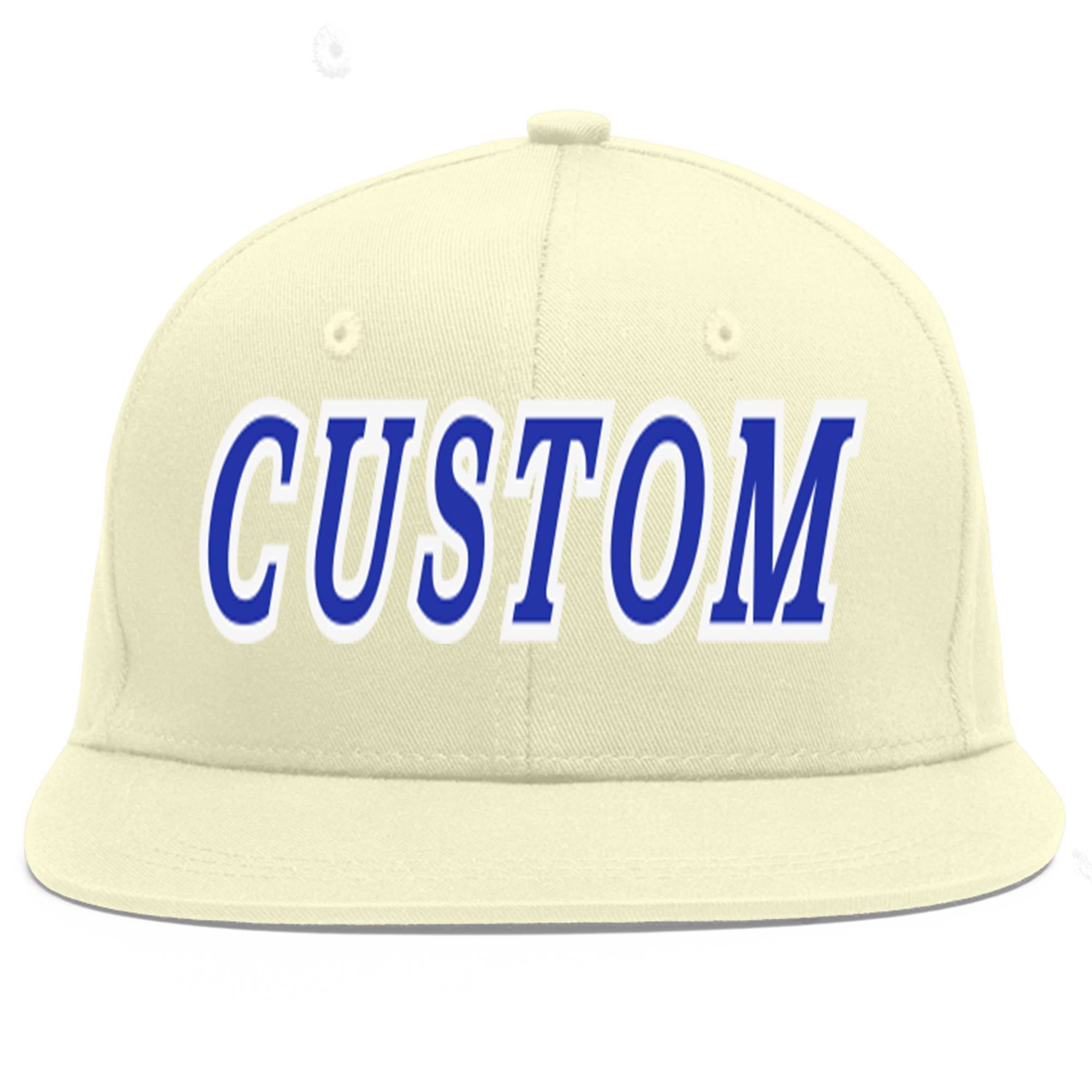 Custom Cream Royal-White Flat Eaves Sport Baseball Cap