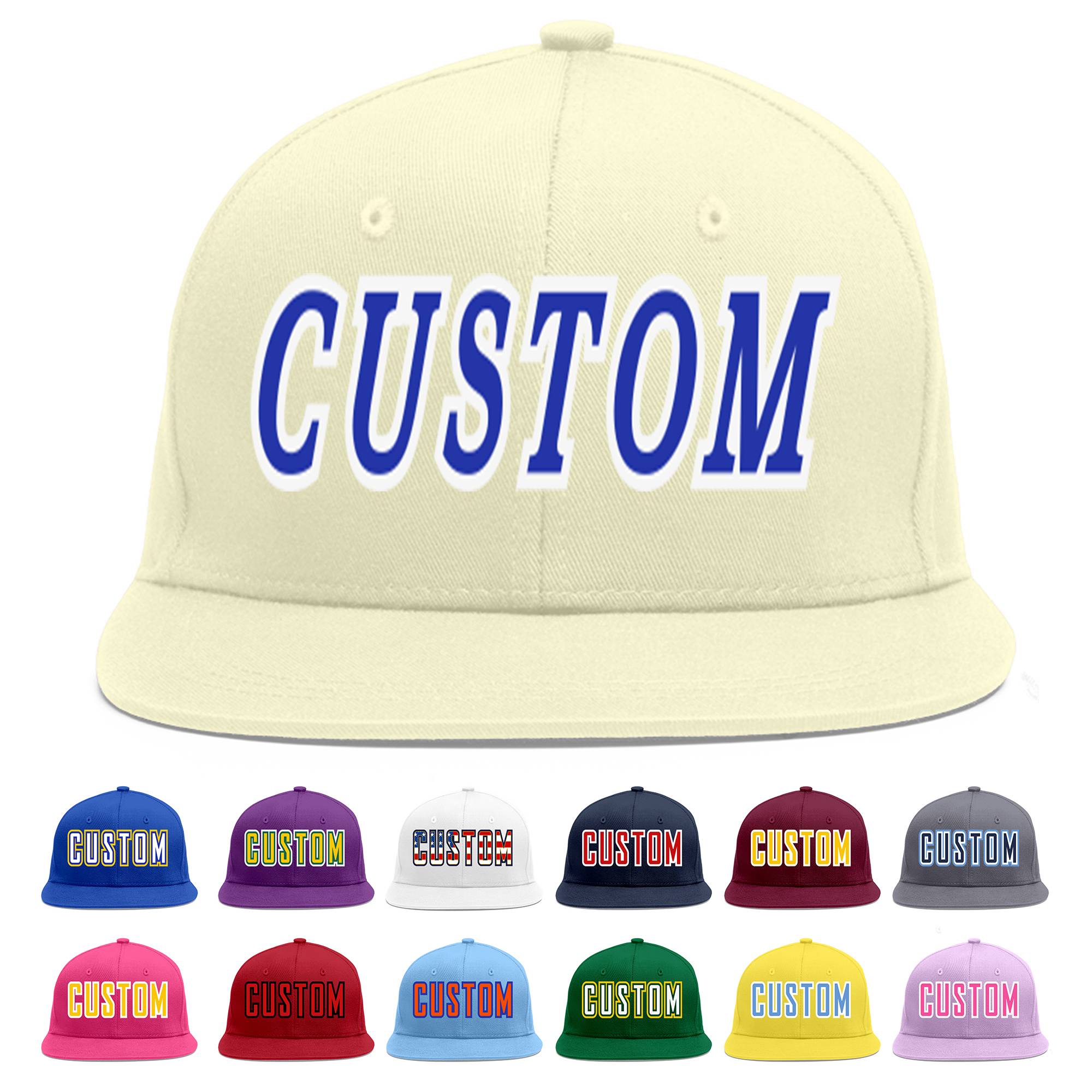 Custom Cream Royal-White Flat Eaves Sport Baseball Cap