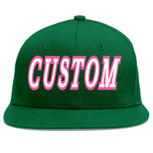 Custom Green White-Pink Flat Eaves Sport Baseball Cap