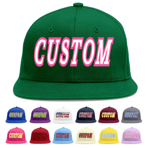 Custom Green White-Pink Flat Eaves Sport Baseball Cap