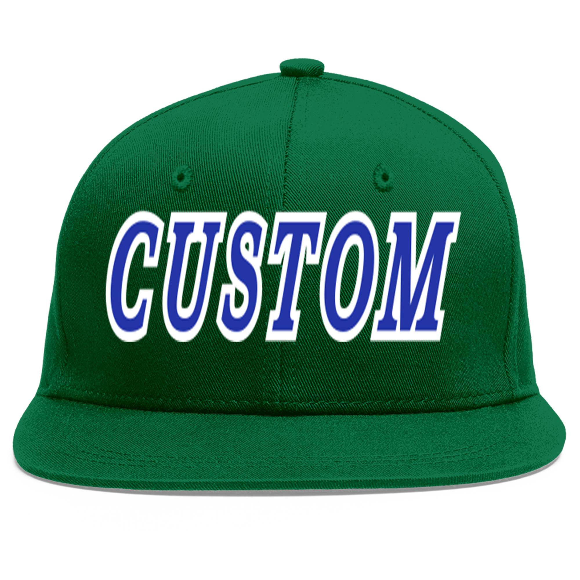 Custom Green Royal-White Flat Eaves Sport Baseball Cap