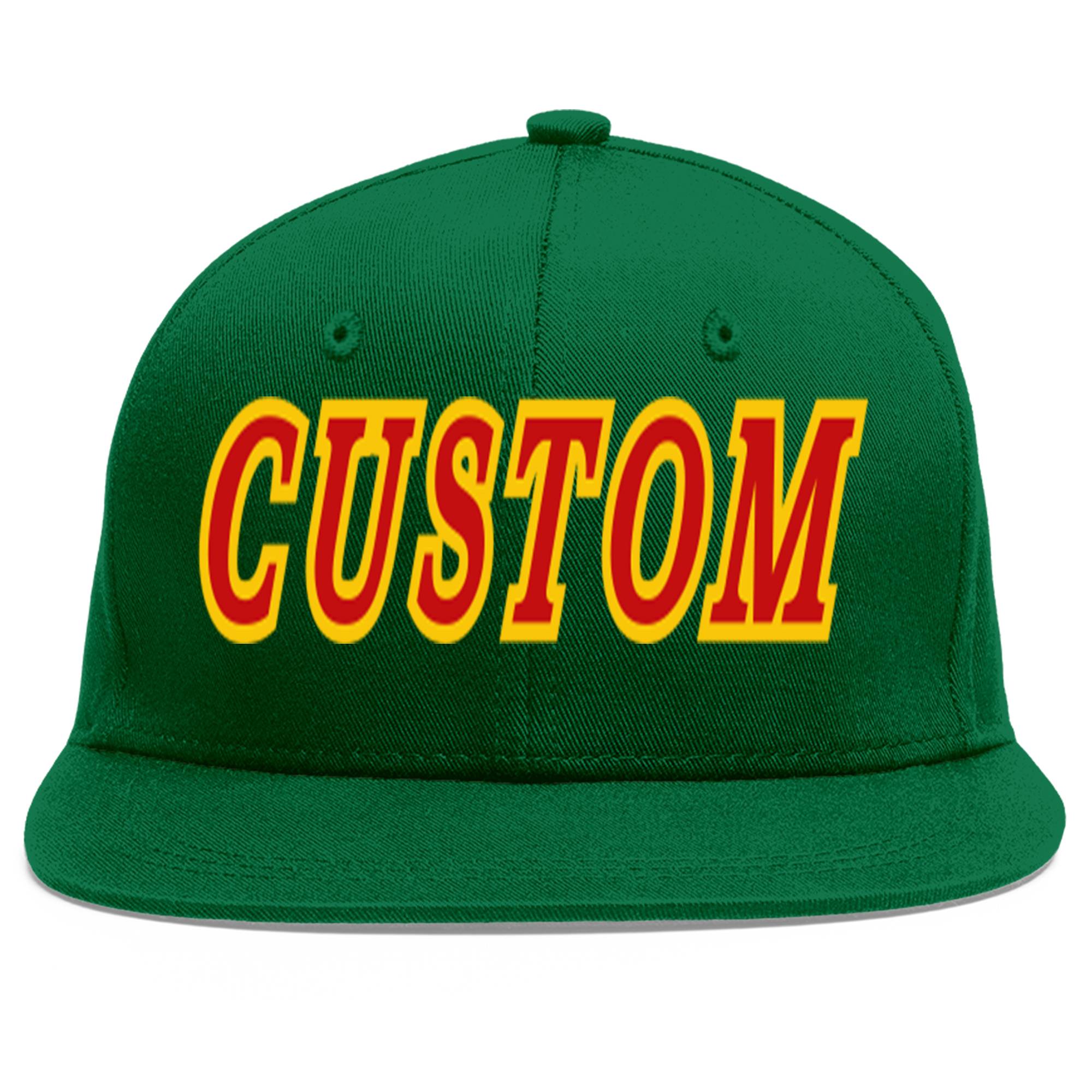 Custom Green Red-Yellow Flat Eaves Sport Baseball Cap