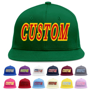 Custom Green Red-Yellow Flat Eaves Sport Baseball Cap