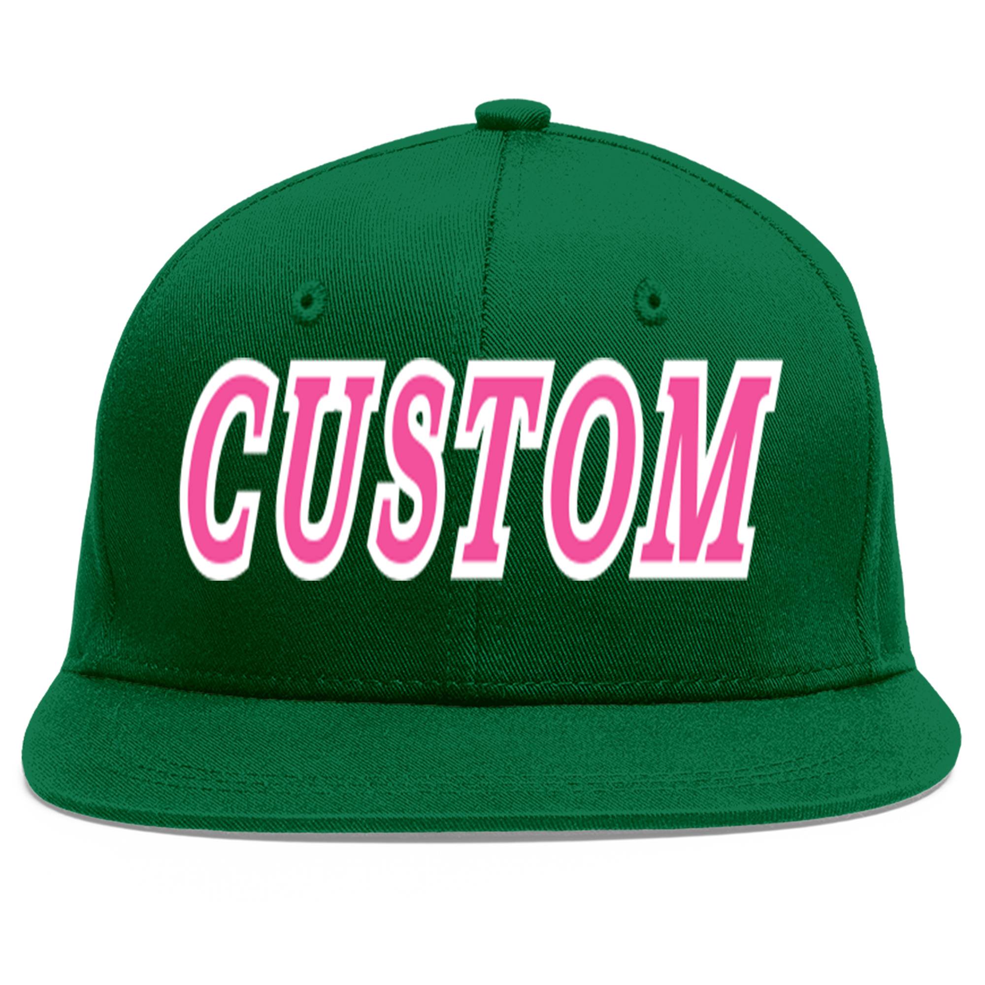 Custom Green Pink-White Flat Eaves Sport Baseball Cap