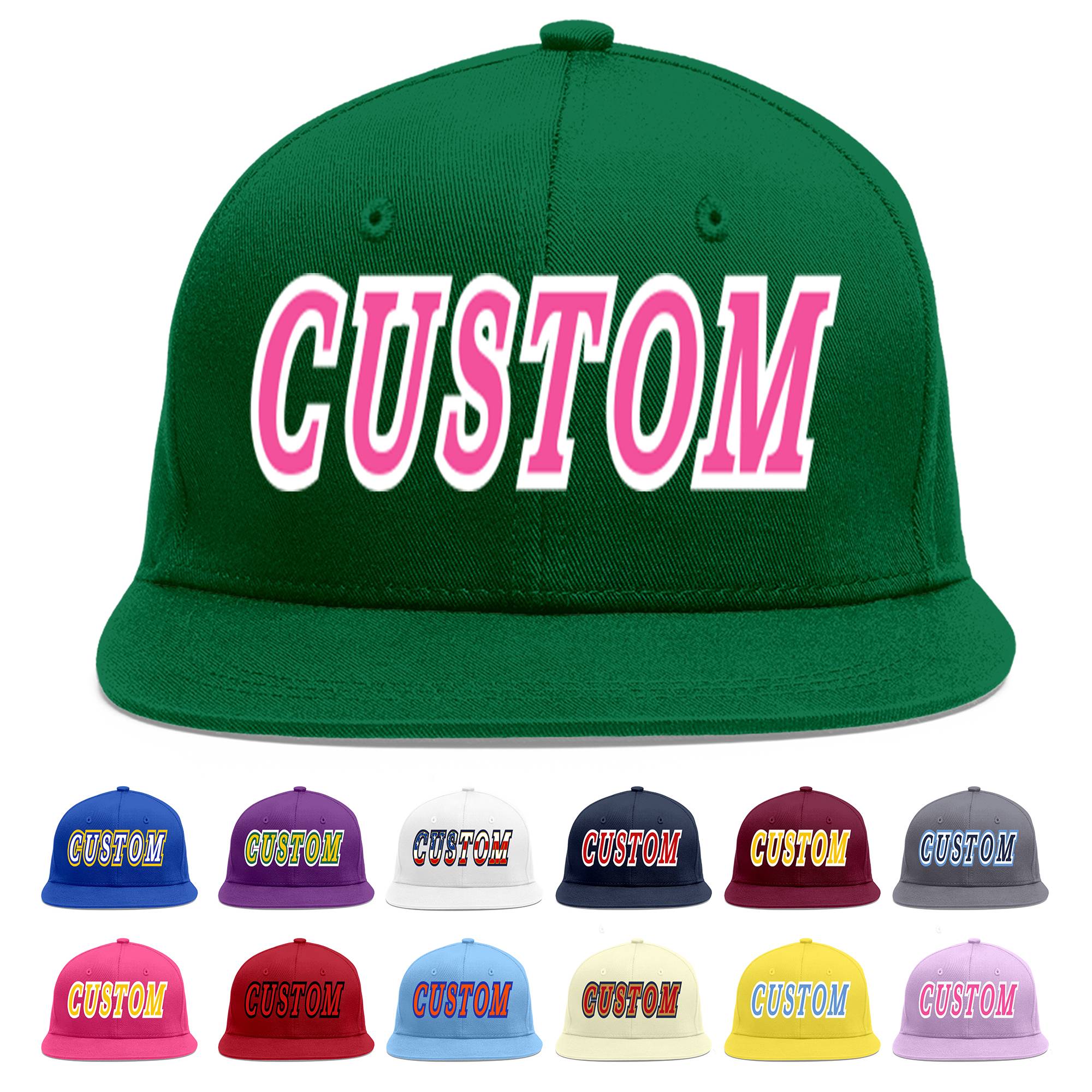 Custom Green Pink-White Flat Eaves Sport Baseball Cap