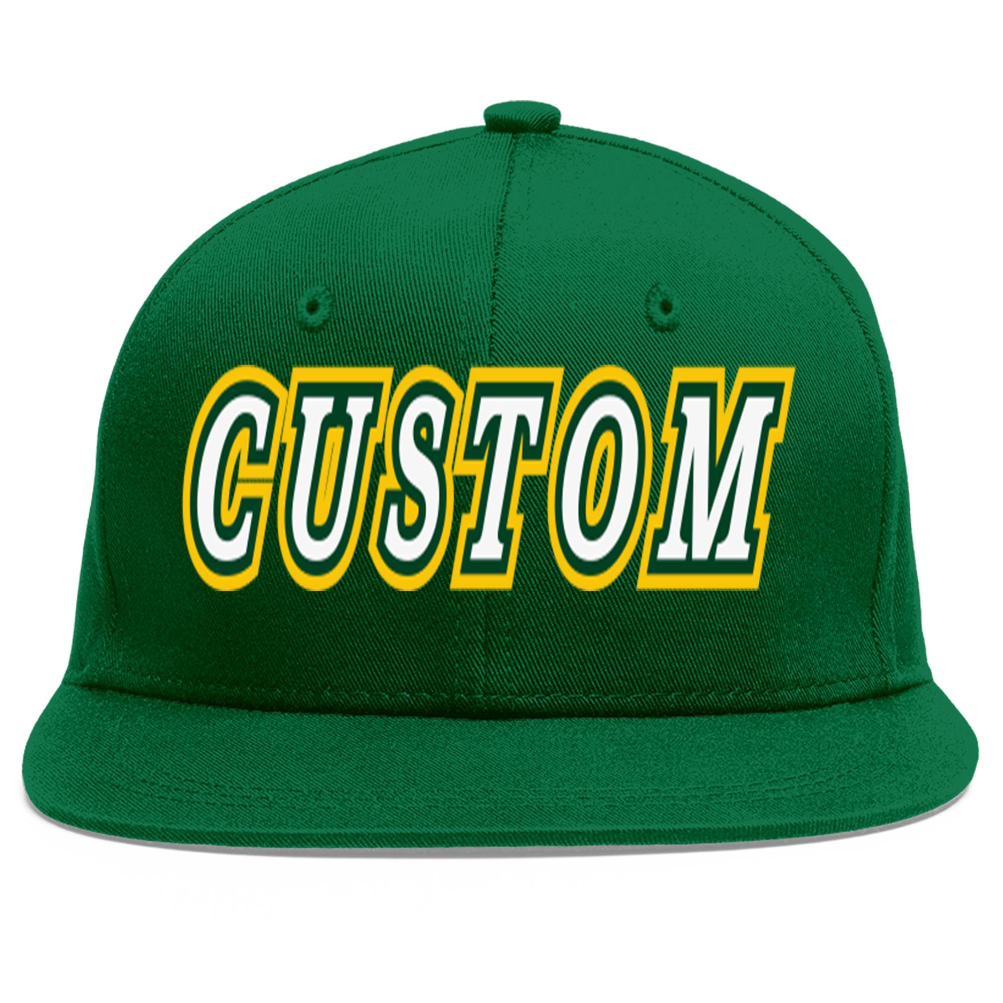 Custom Green White-Kelly Green Flat Eaves Sport Baseball Cap