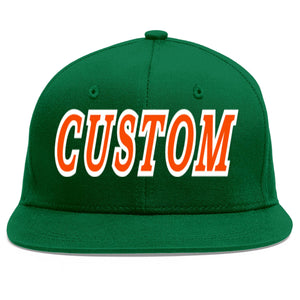 Custom Green Orange-White Flat Eaves Sport Baseball Cap