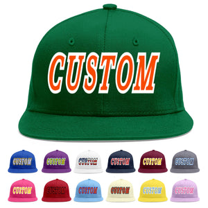 Custom Green Orange-White Flat Eaves Sport Baseball Cap