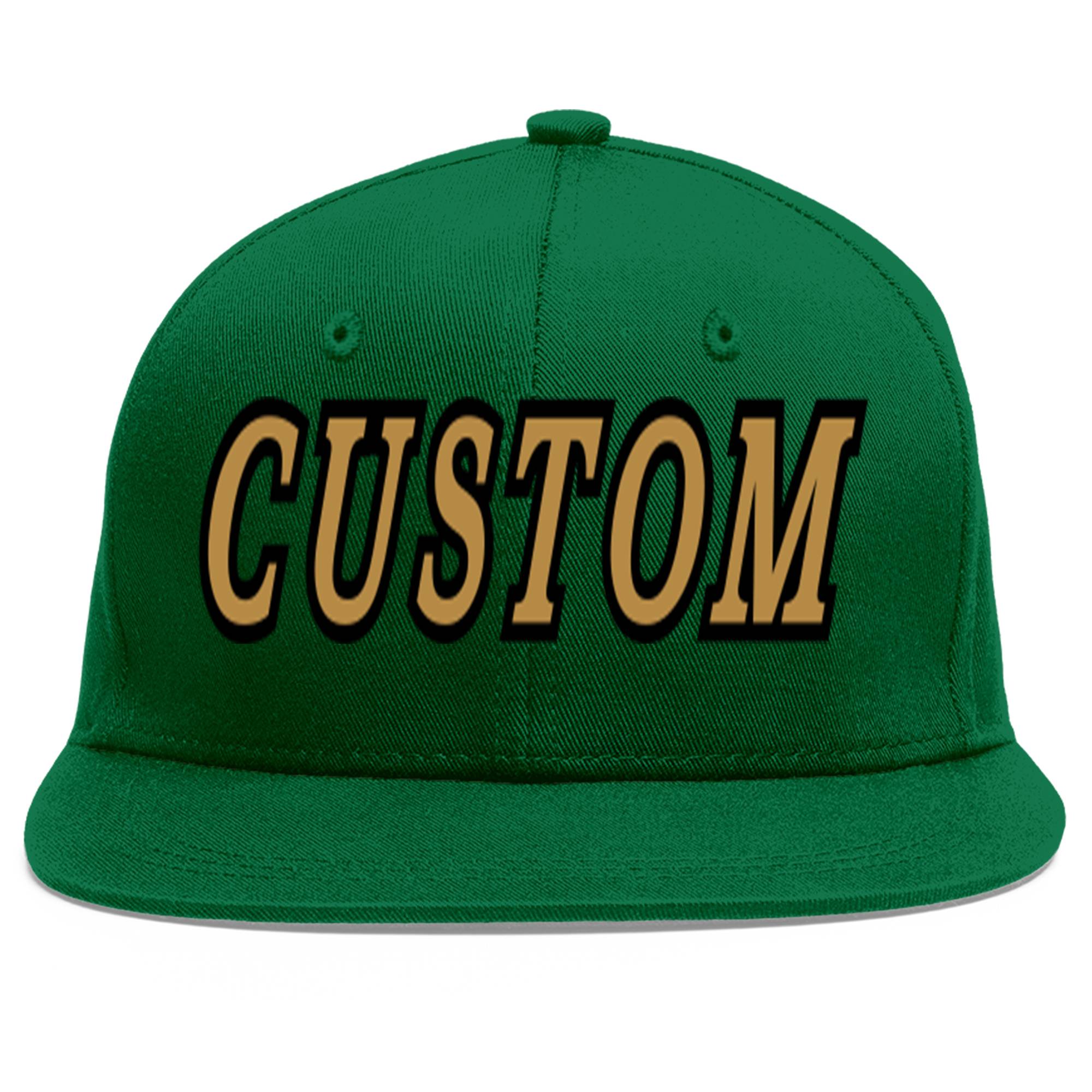 Custom Green Old Gold-Black Flat Eaves Sport Baseball Cap