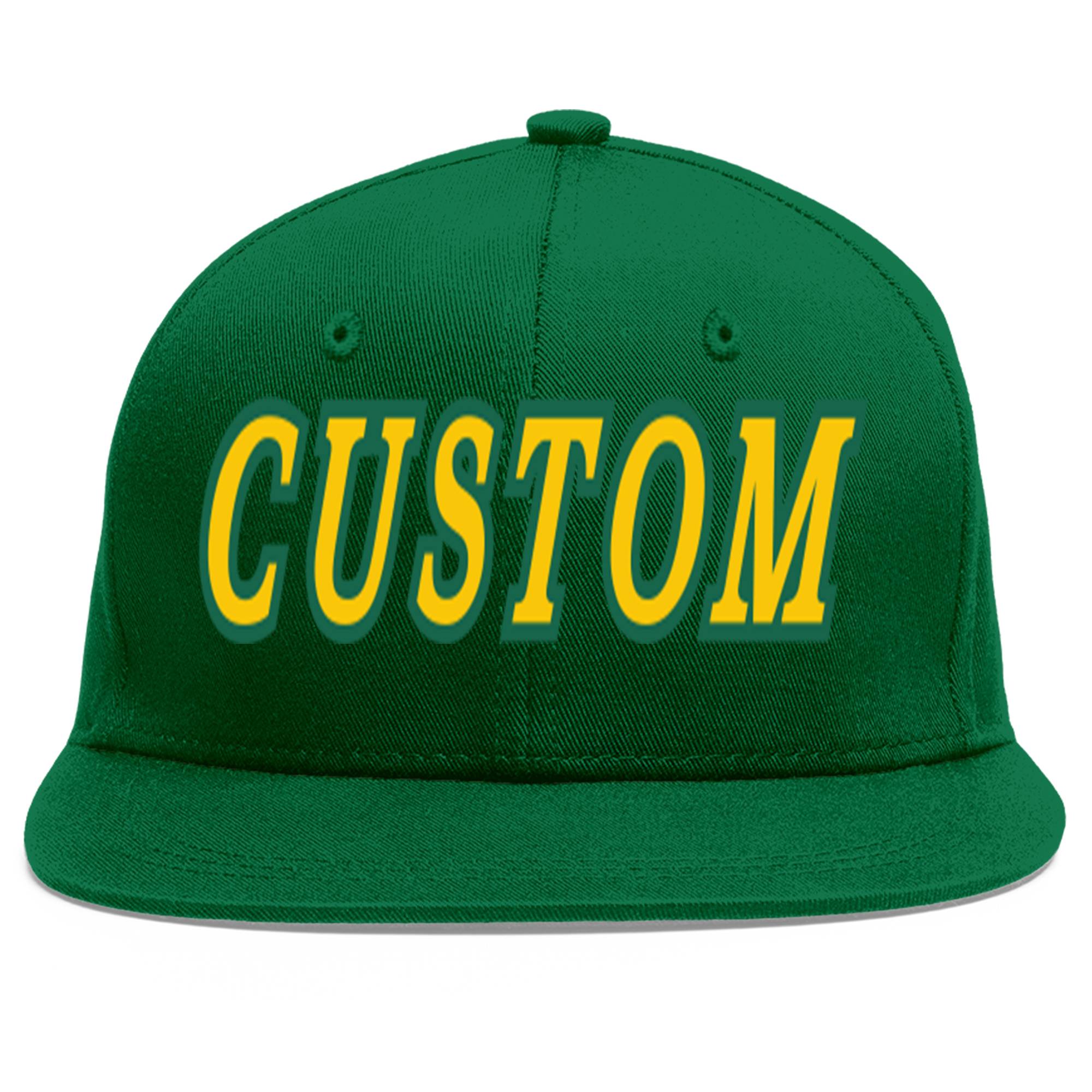 Custom Green Gold-Kelly Green Flat Eaves Sport Baseball Cap