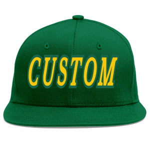 Casquette de baseball sport personnalisée vert Gold-Kelly Green Flat Eaves