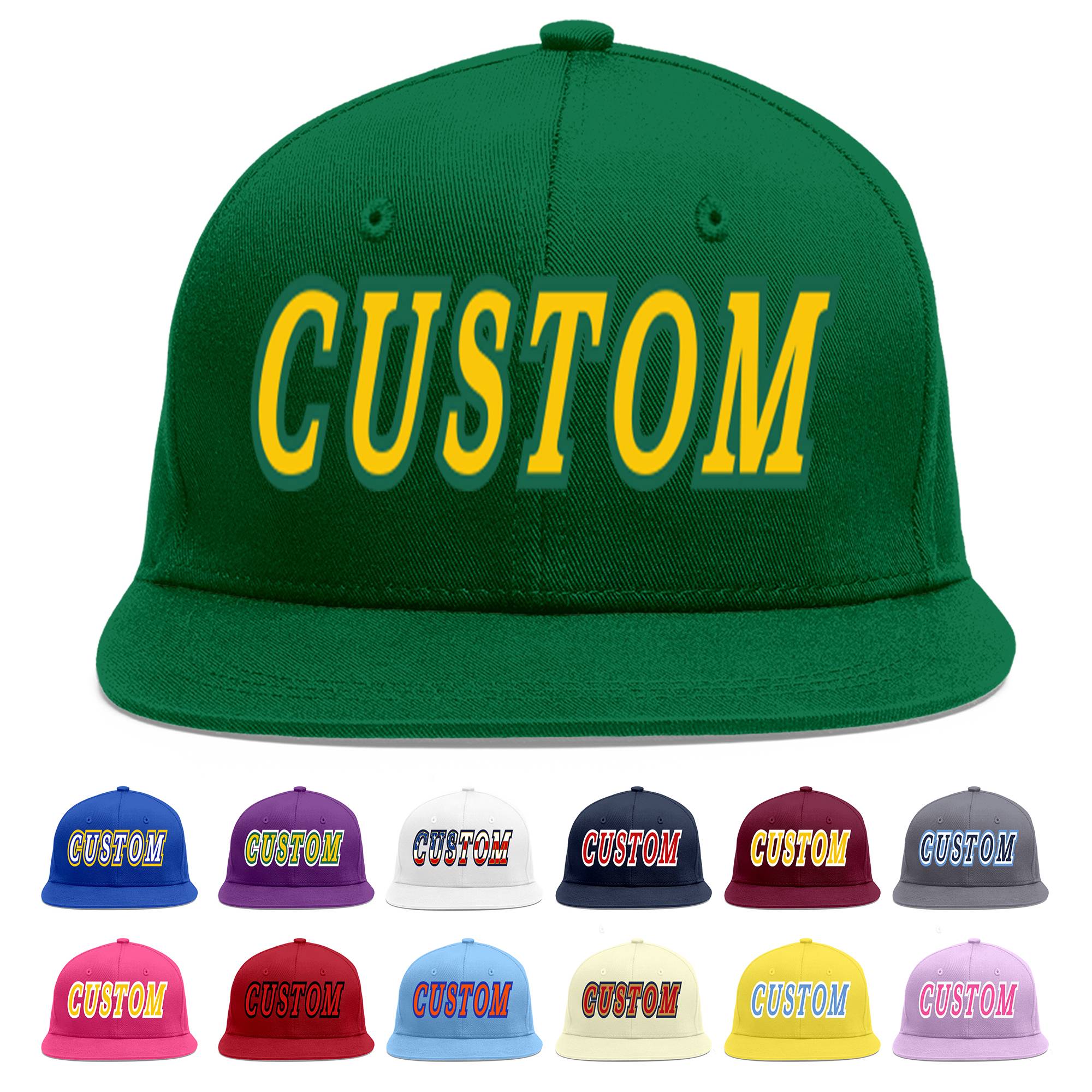 Custom Green Gold-Kelly Green Flat Eaves Sport Baseball Cap