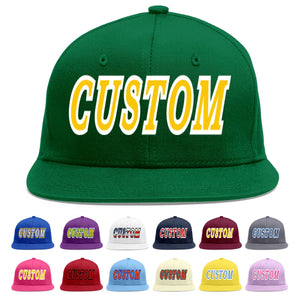 Custom Green Gold-White Flat Eaves Sport Baseball Cap