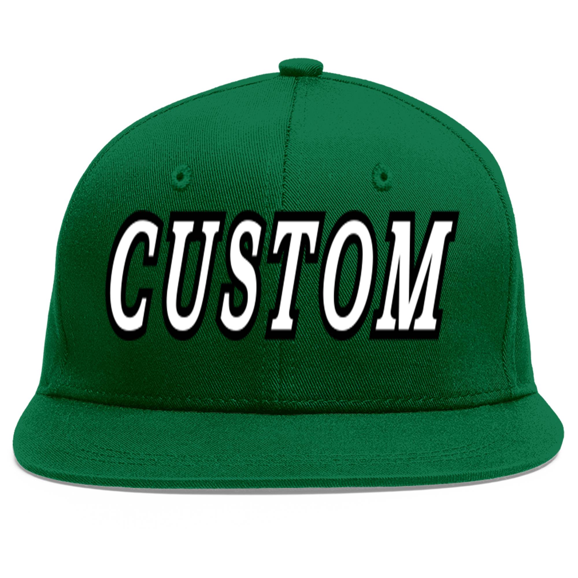 Custom Green White-Black Flat Eaves Sport Baseball Cap