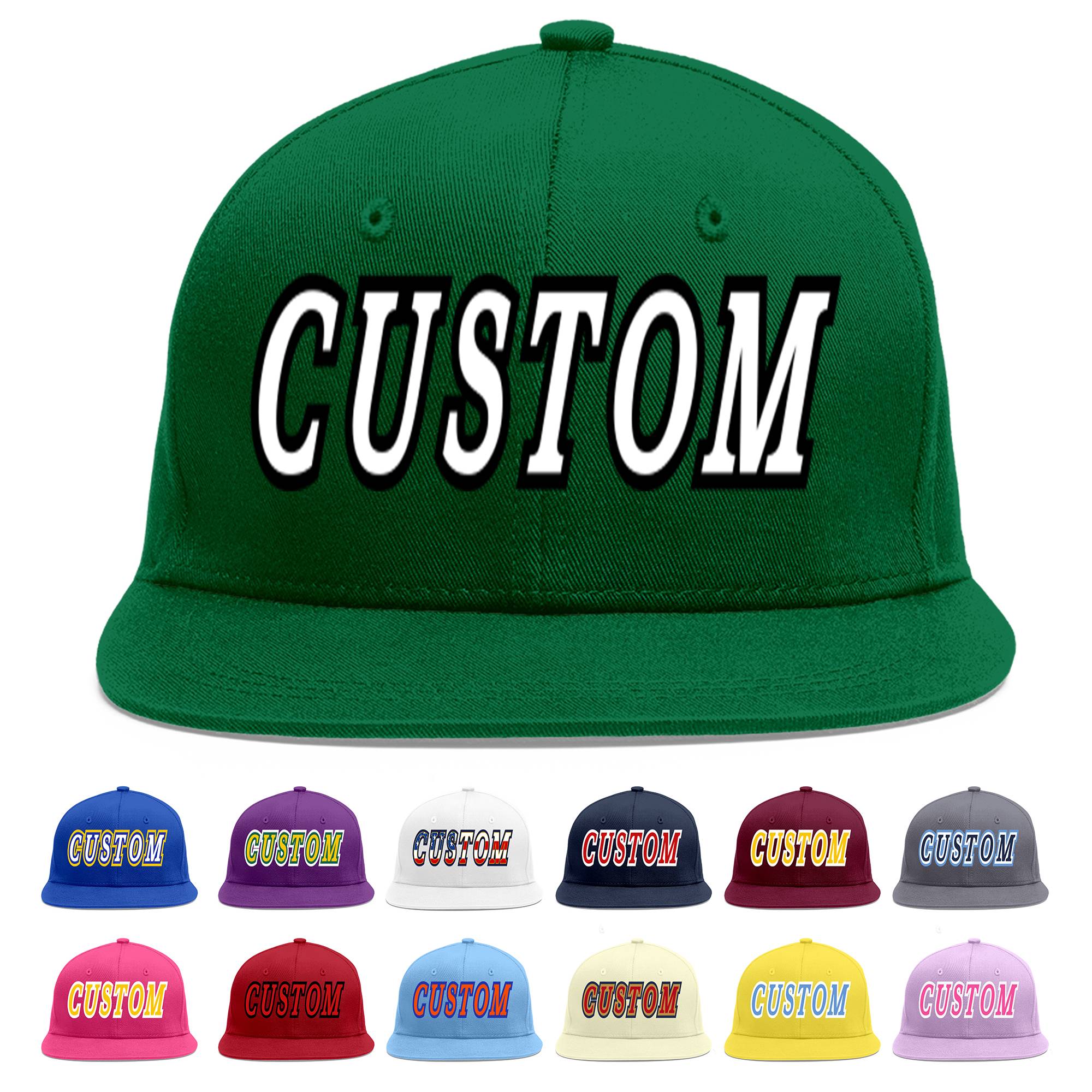 Custom Green White-Black Flat Eaves Sport Baseball Cap