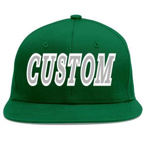 Custom Green Gray-White Flat Eaves Sport Baseball Cap