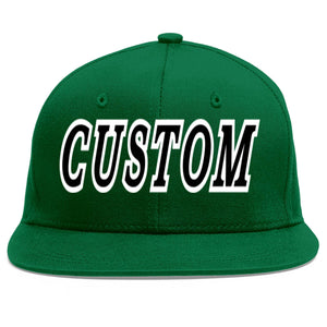 Custom Green Black-White Flat Eaves Sport Baseball Cap