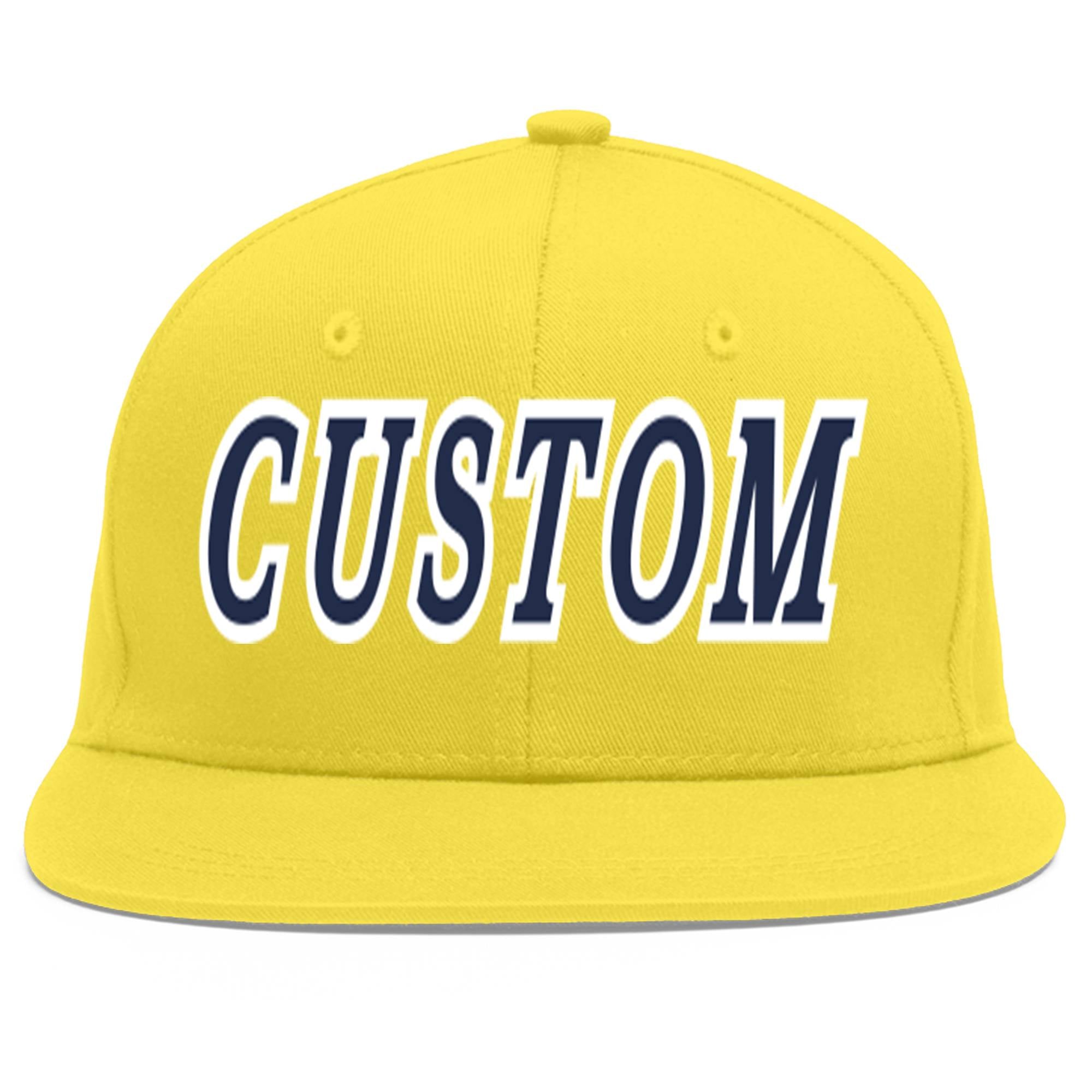 Custom Light Gold Navy-White Flat Eaves Sport Baseball Cap