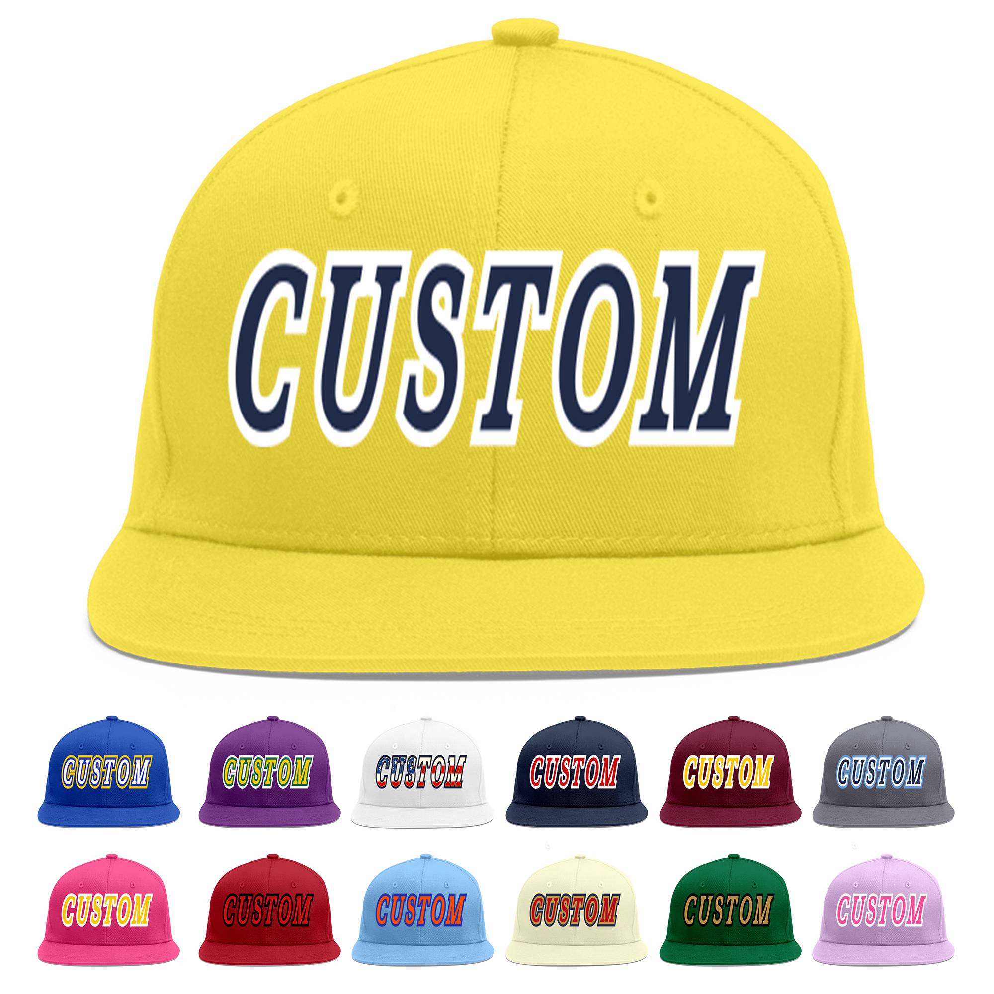 Custom Light Gold Navy-White Flat Eaves Sport Baseball Cap