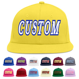 Custom Light Gold White-Royal Flat Eaves Sport Baseball Cap